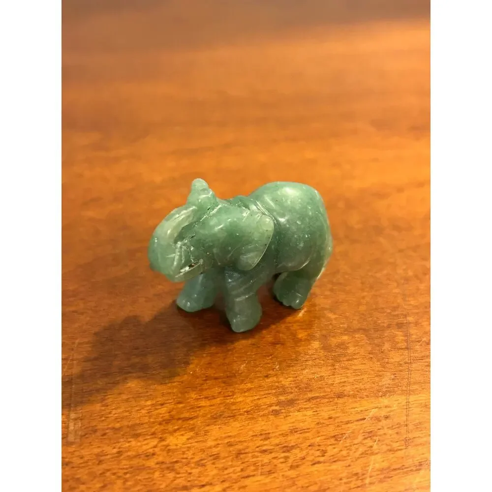 Vintage Hand Carved Jade Elephant Figurine Miniature Trunk Up Good Luck Symbol